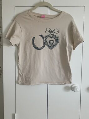 Women's Beige Graphic Crop Top - Heart & Horseshoe Design